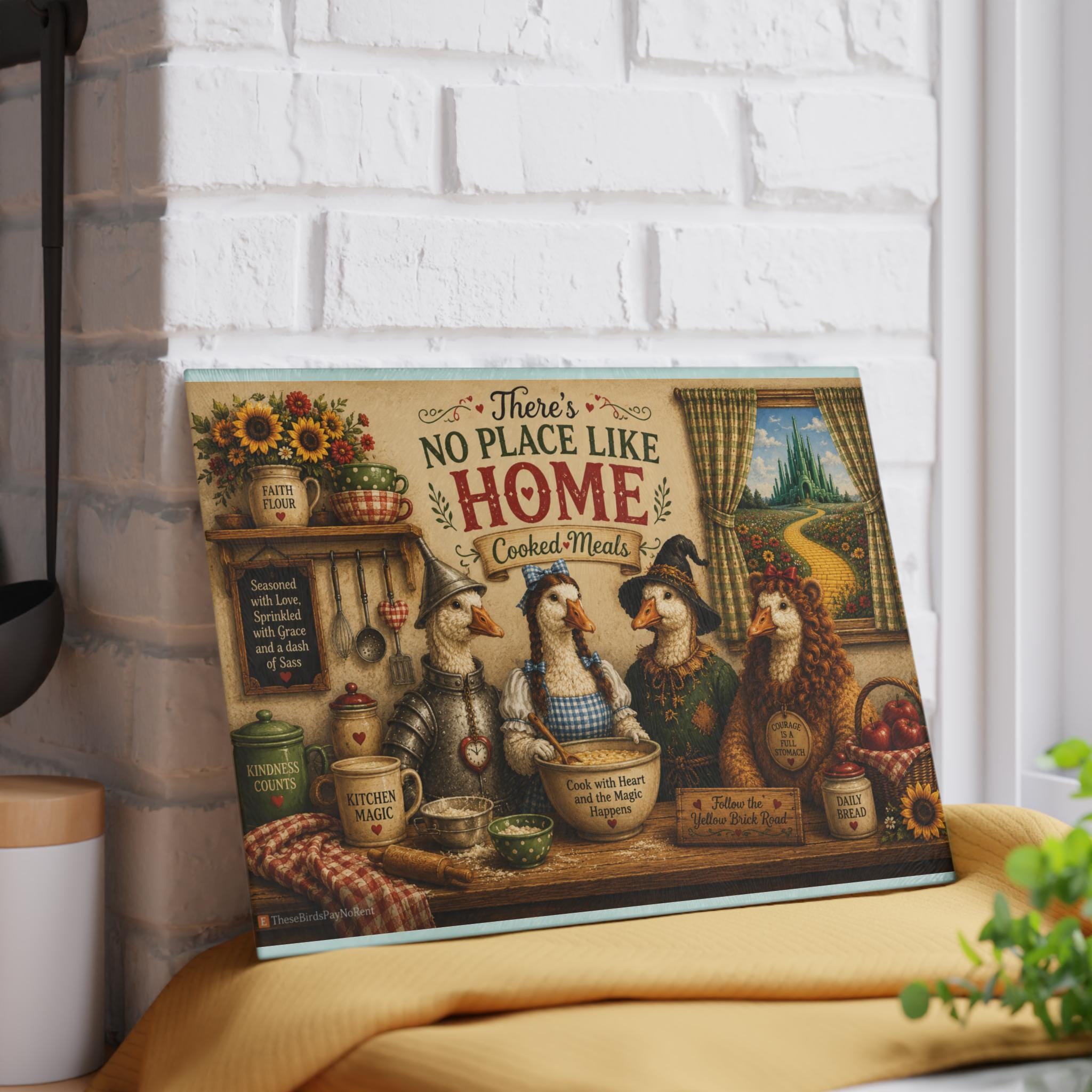 No Place Like Home Cooked Meals Ducks Kitchen Glass Cutting Board | Farmhouse Decor