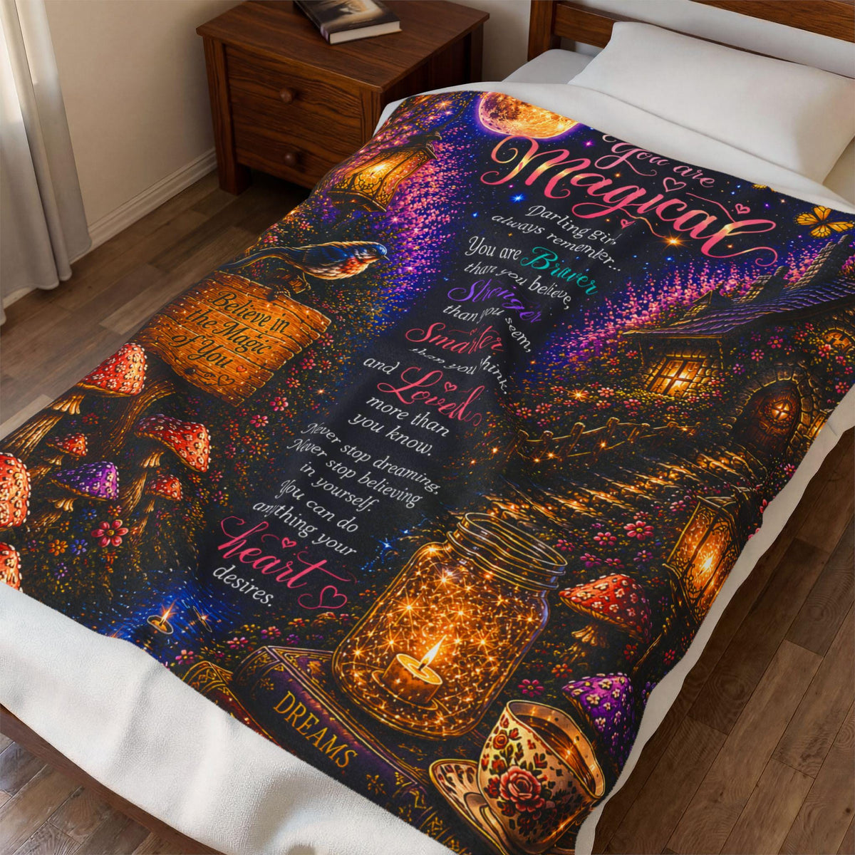 You Are Magical Velveteen Plush Blanket | Fairy Tree, Lanterns, Inspirational Quote