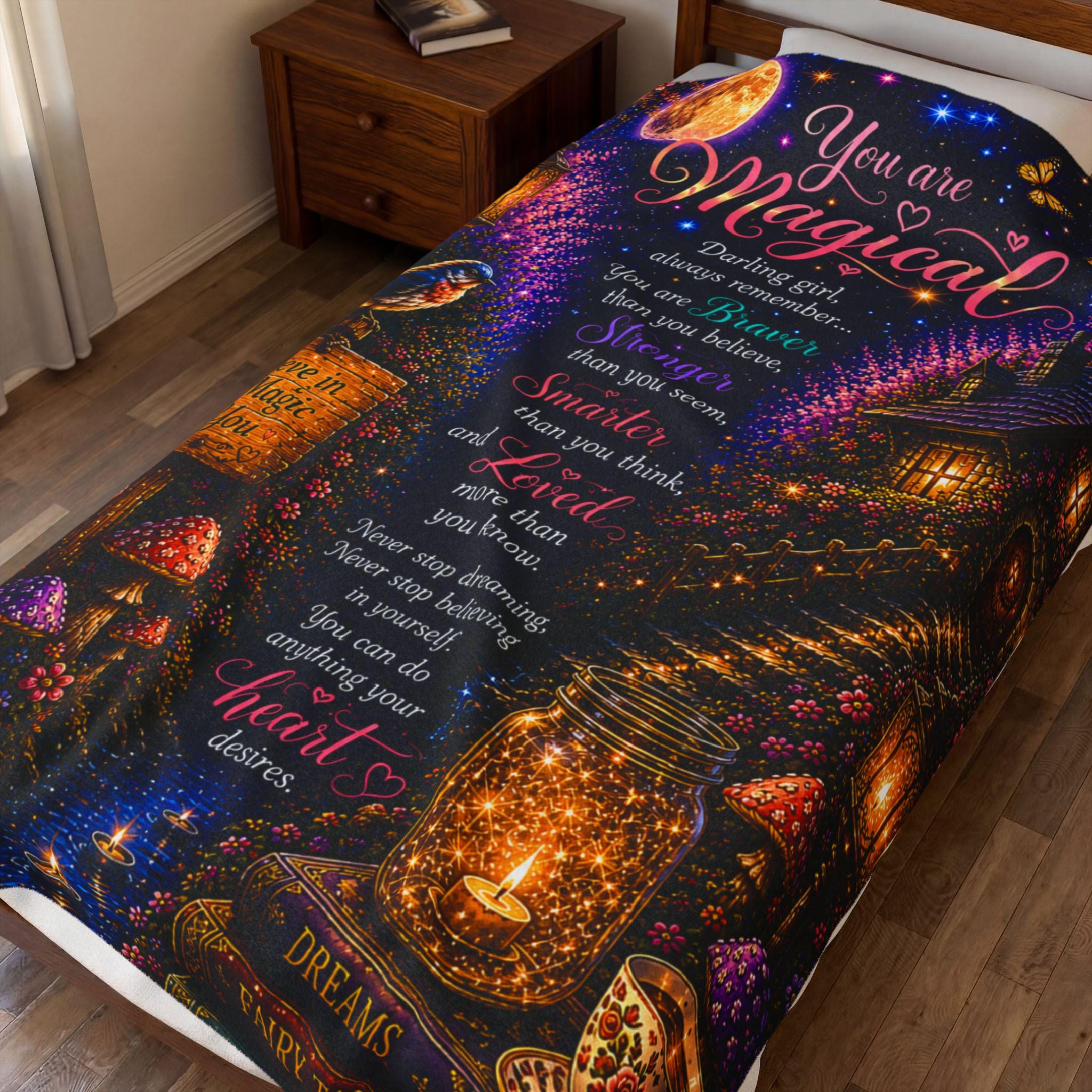 You Are Magical Velveteen Plush Blanket | Fairy Tree, Lanterns, Inspirational Quote