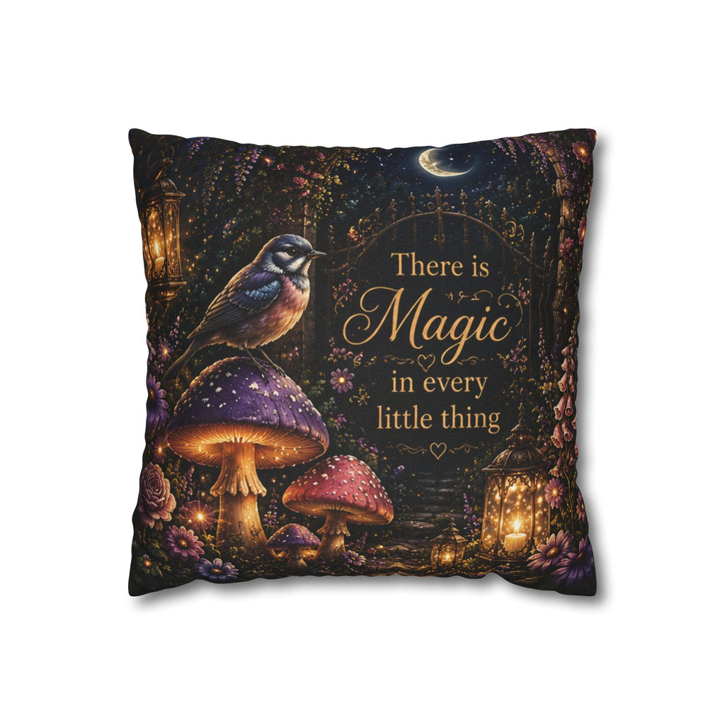 There Is Magic Nature Pillow | Bird Mushroom Quote Throw Pillow