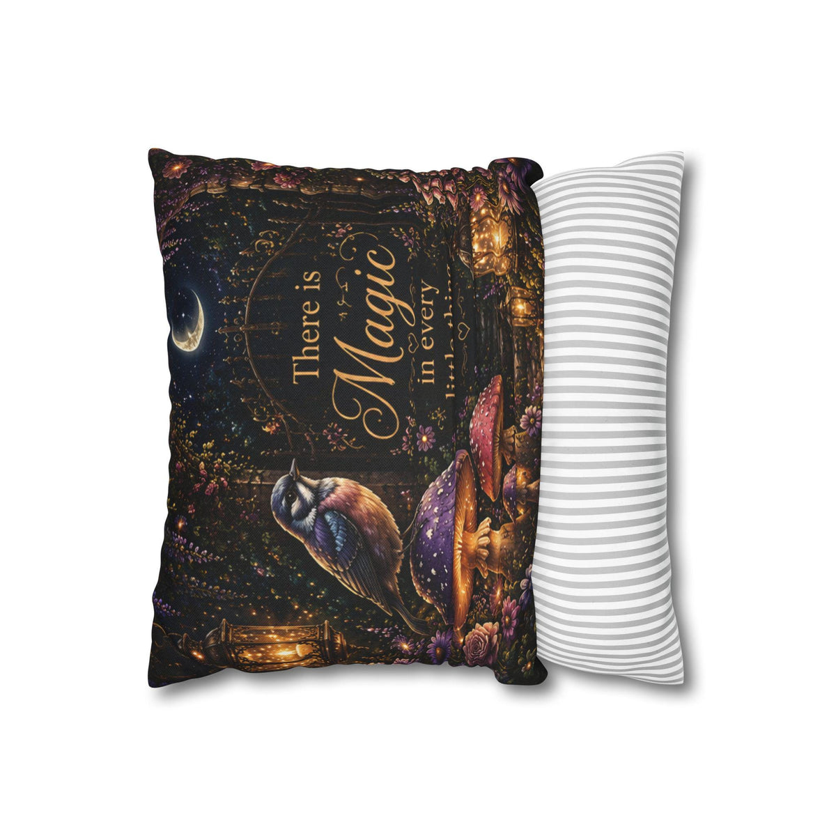 There Is Magic Nature Pillow | Bird Mushroom Quote Throw Pillow