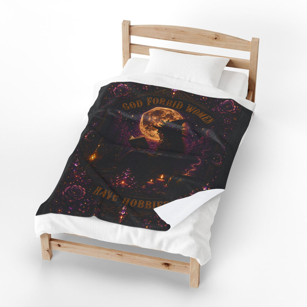 Witch Reading by Moonlight Velveteen Blanket | Gothic Magic, Candlelit Spellwork