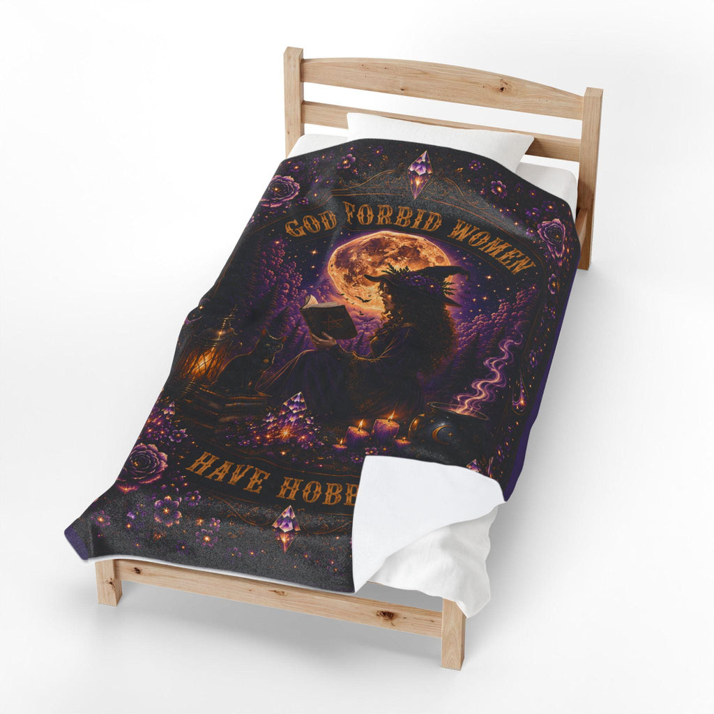 Witch Reading by Moonlight Velveteen Blanket | Gothic Magic, Candlelit Spellwork