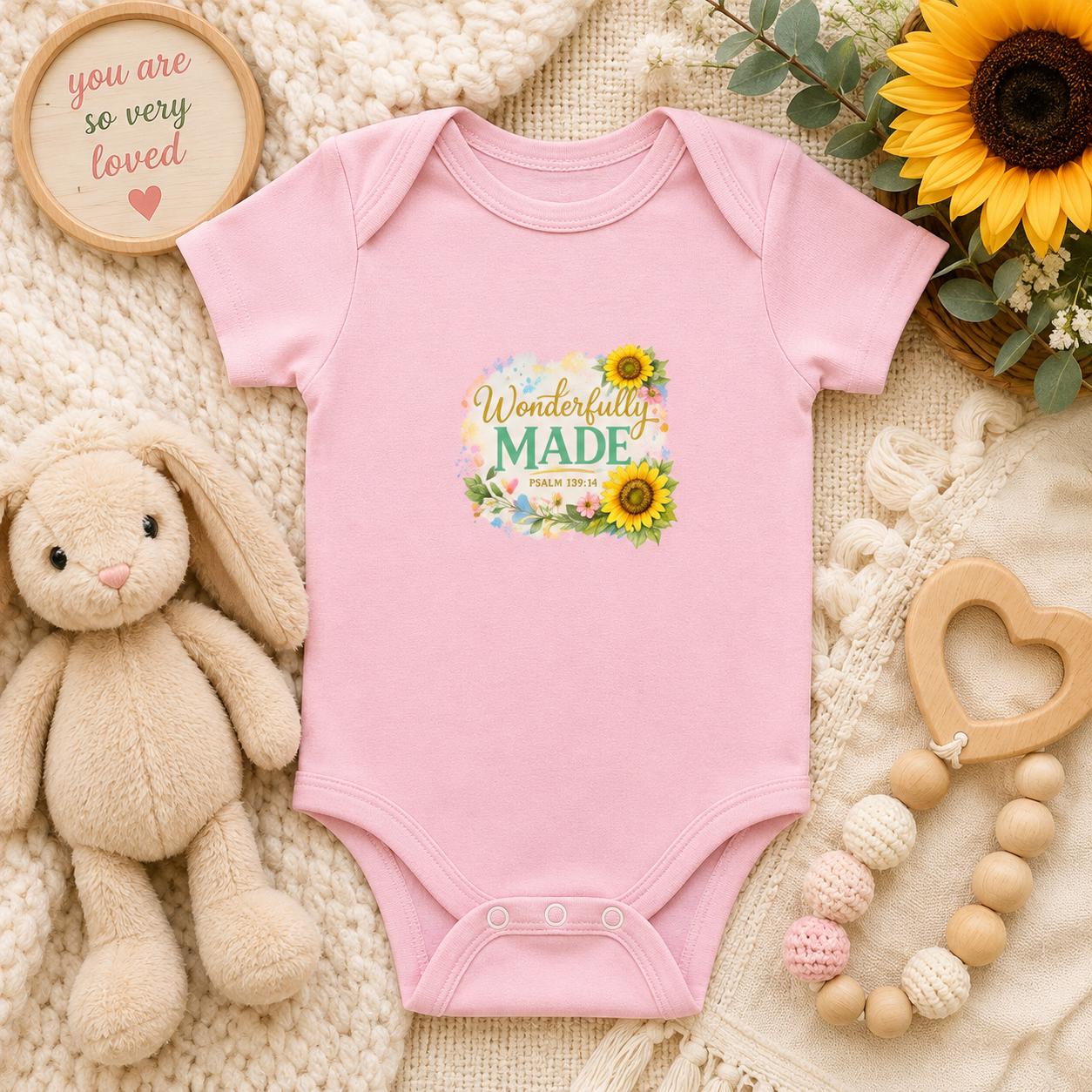 Wonderfully Made floral frame Infant Bodysuit | sunflower baby onesie