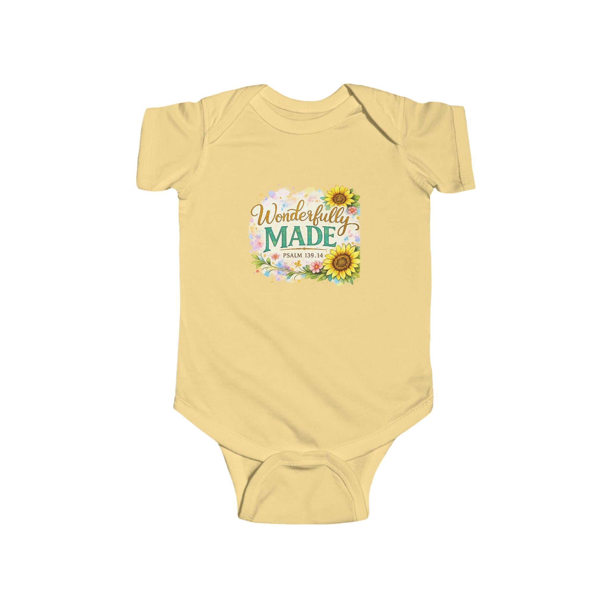 Wonderfully Made floral frame Infant Bodysuit | sunflower baby onesie